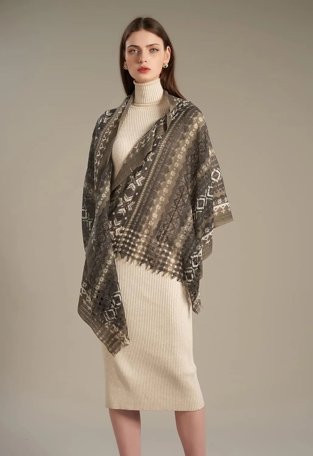 100% Lambswool Lightweight Stole and Wrap - Ombre and Pattern Large Soft Warm Shawl, Gift for Women and Men