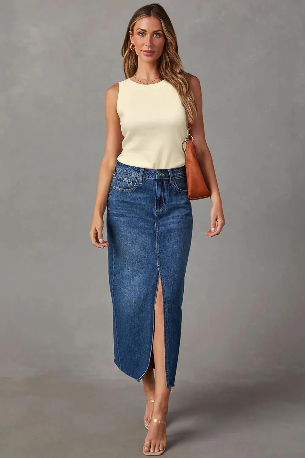 Arach&Cloz 2025 Women's Non See Through Tank Tops Spring Summer Sleeveless Crew Neck Knit Business Casual Outfits