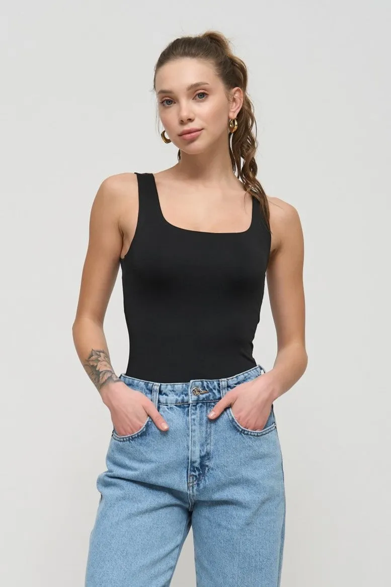Black Square Neck Tank Top