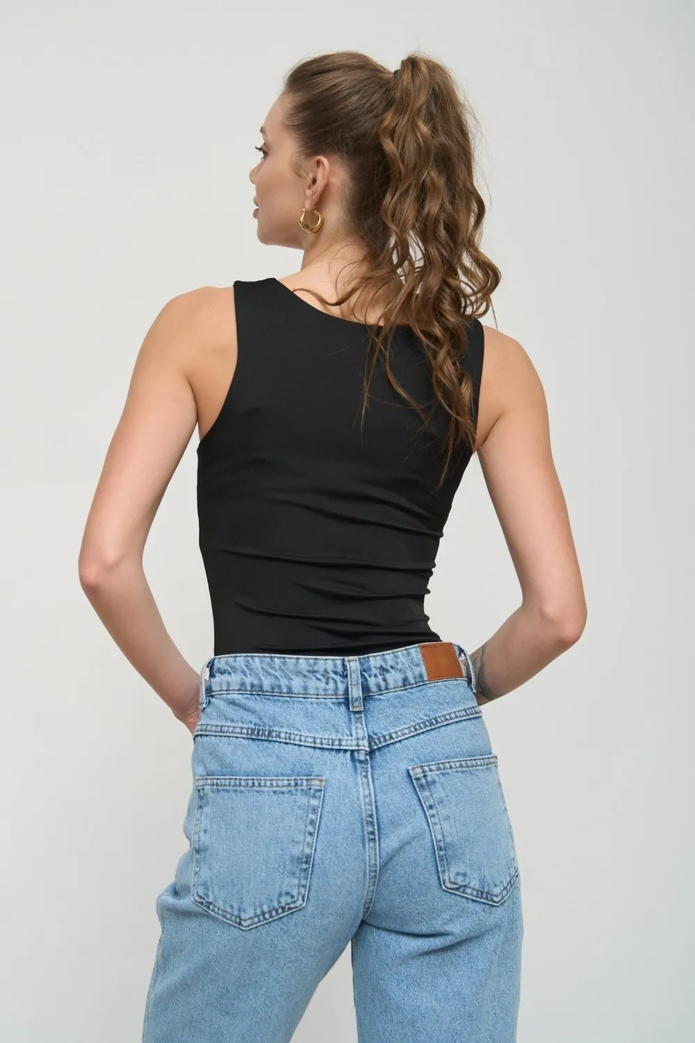 Black Square Neck Tank Top