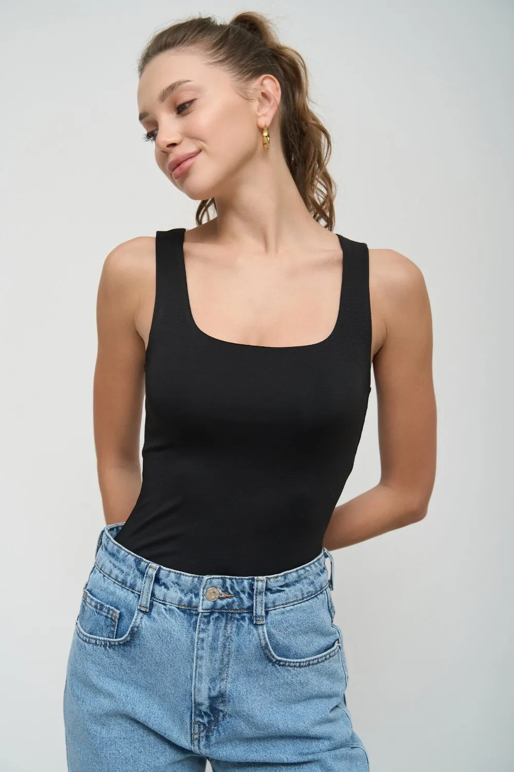 Black Square Neck Tank Top