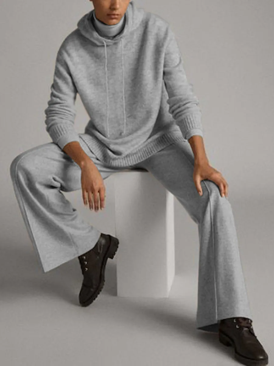 Casual Hooded Simple Women'S Knitted Two-Piece Suit