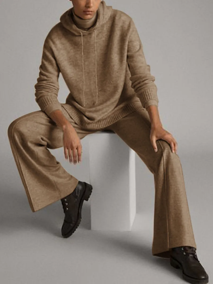 Casual Hooded Simple Women'S Knitted Two-Piece Suit