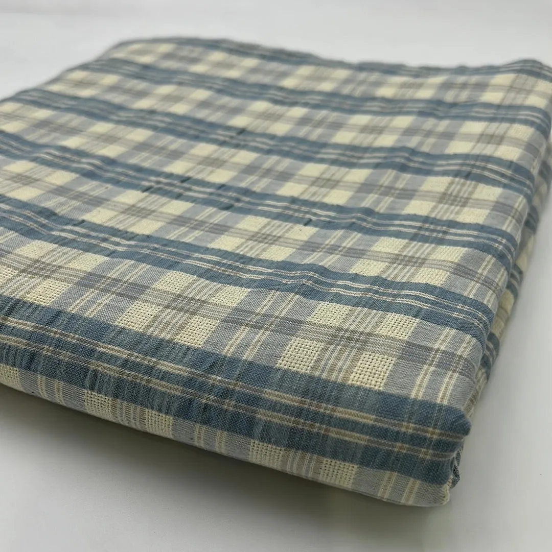 Cotton Blouse Weight, Cream & Blue Check (WDW1939)