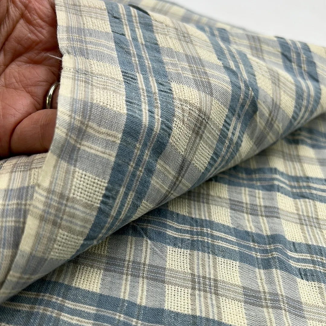 Cotton Blouse Weight, Cream & Blue Check (WDW1939)