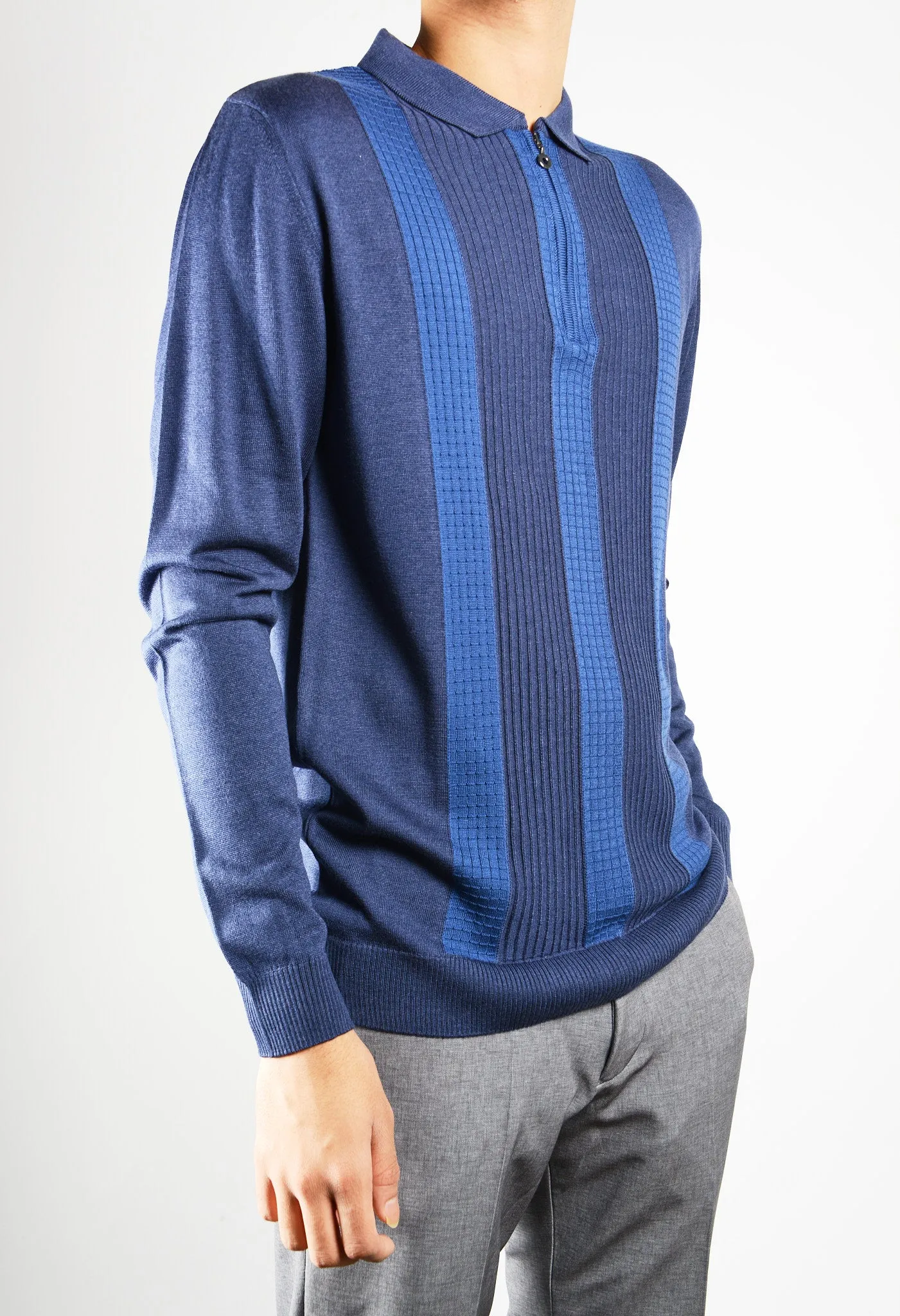 DT 1/4 Zip Lux Vertical Stripe Polo Ls