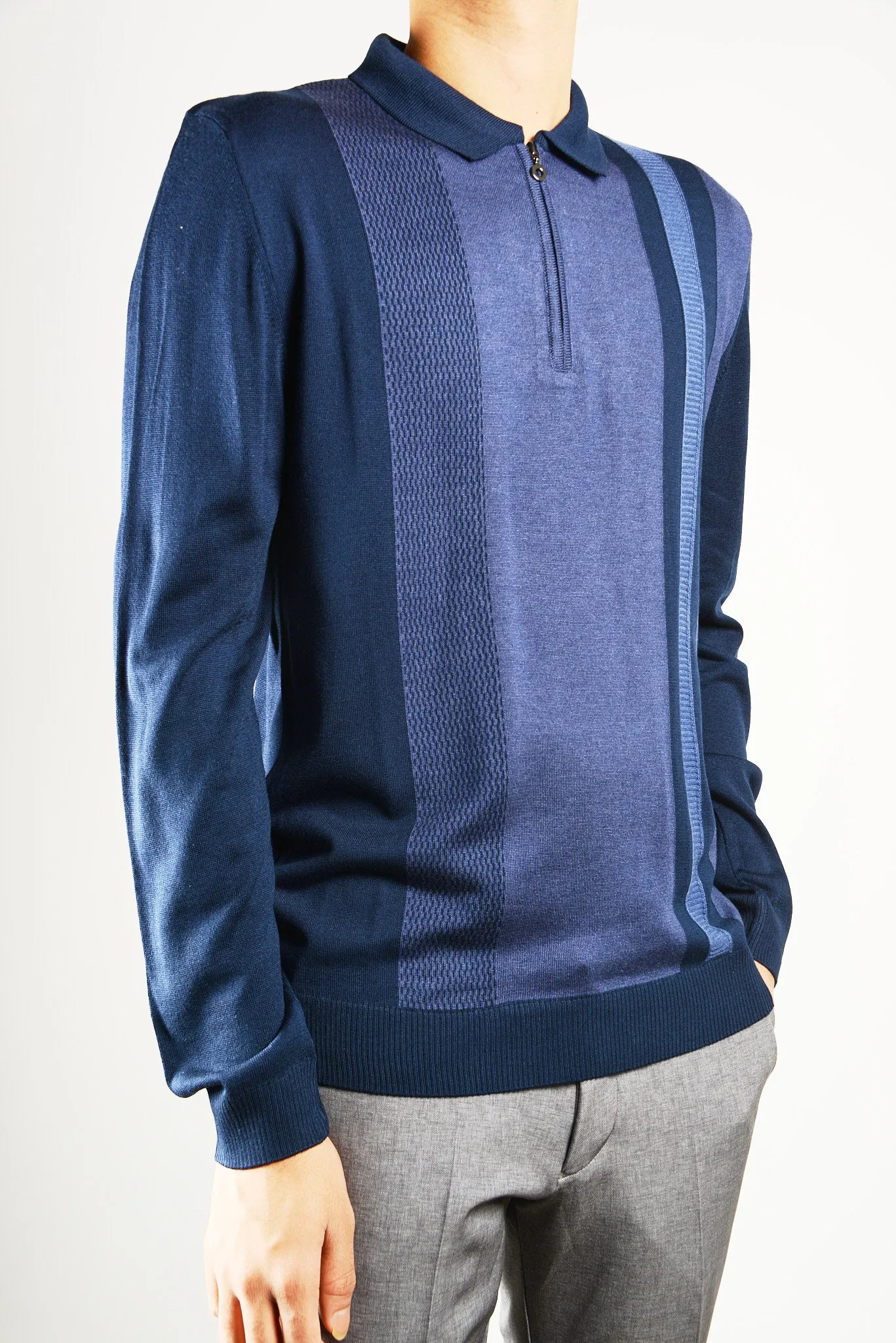 DT 1/4 Zip Lux Vertical Stripe Polo Ls