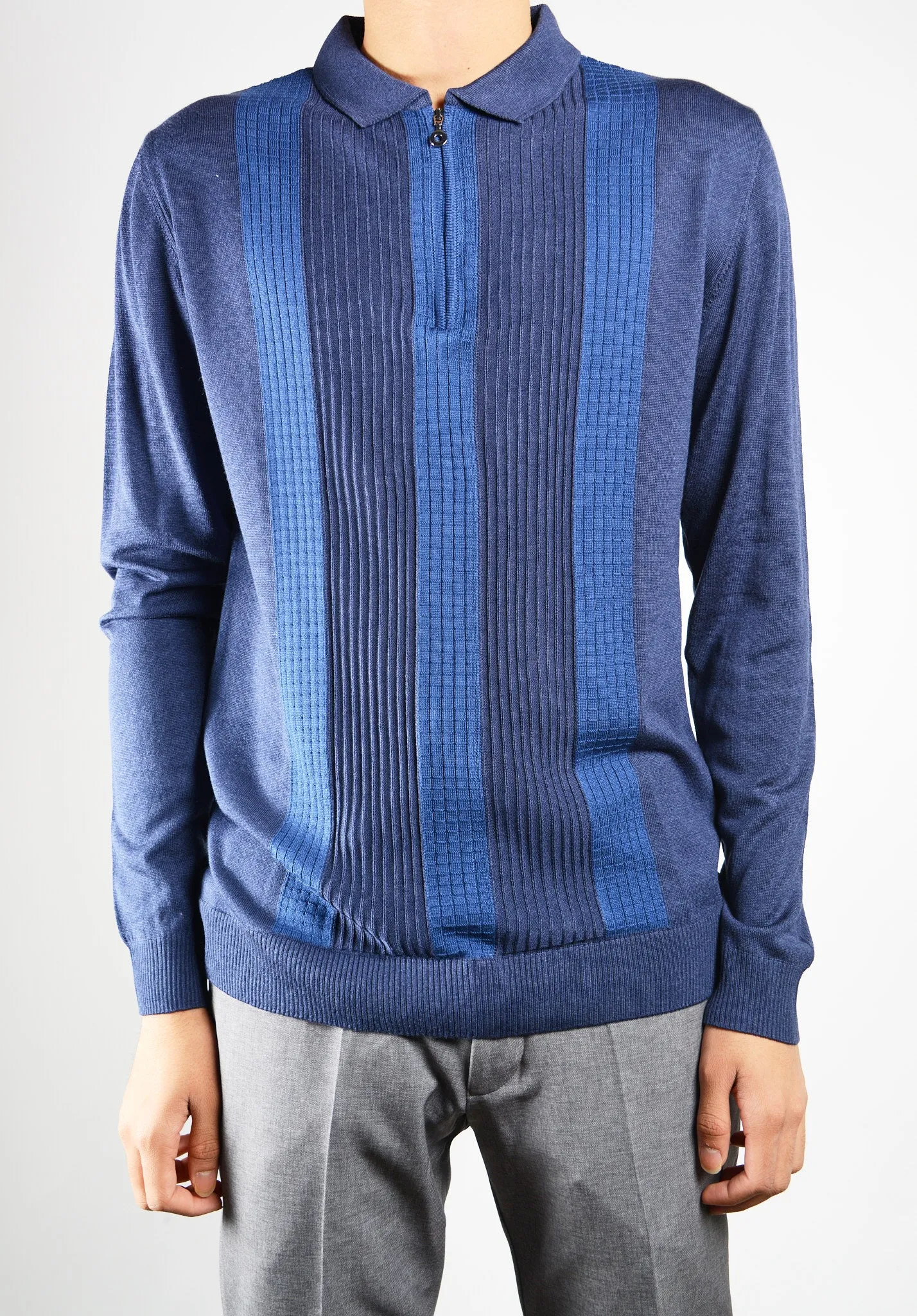 DT 1/4 Zip Lux Vertical Stripe Polo Ls