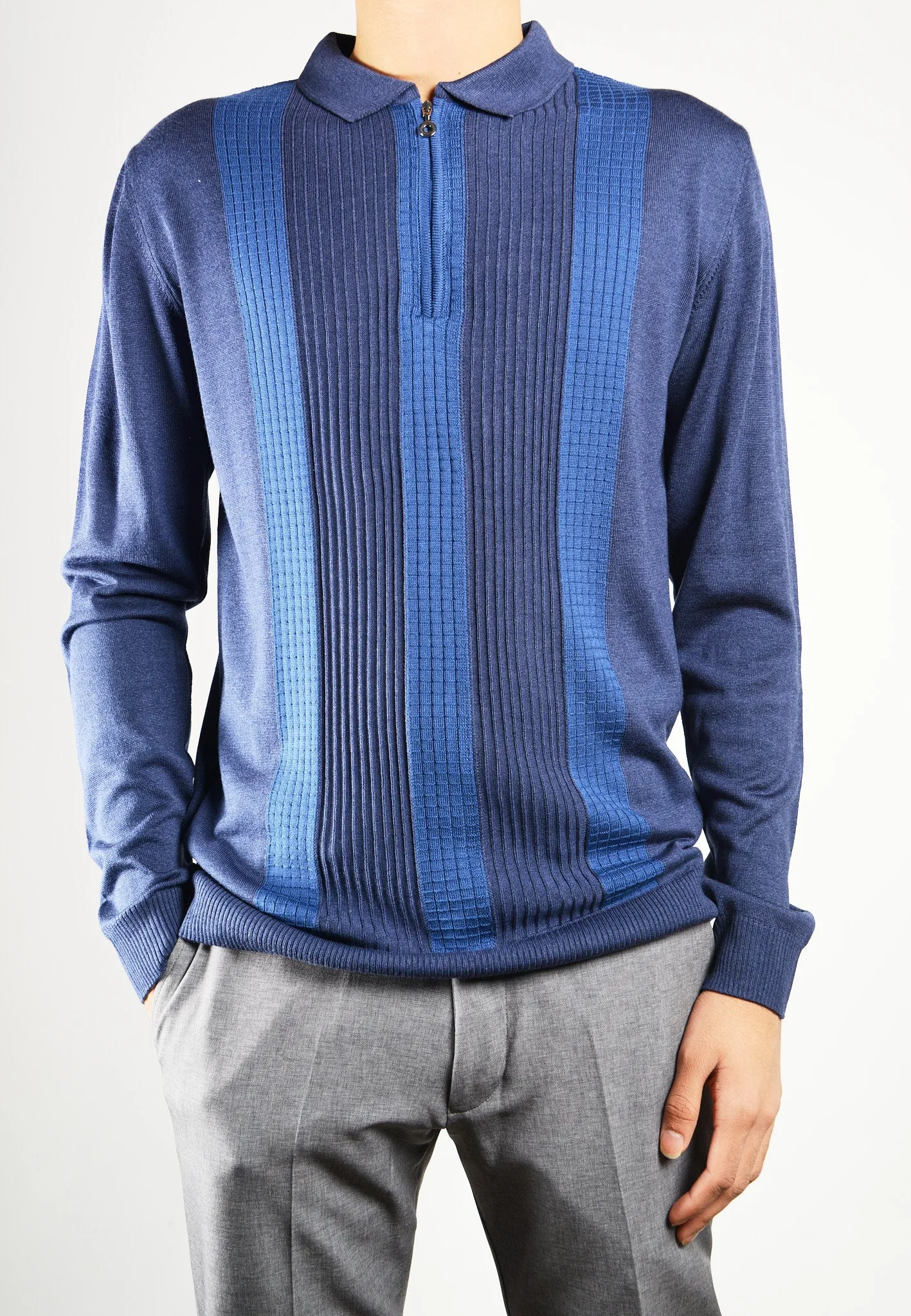 DT 1/4 Zip Lux Vertical Stripe Polo Ls