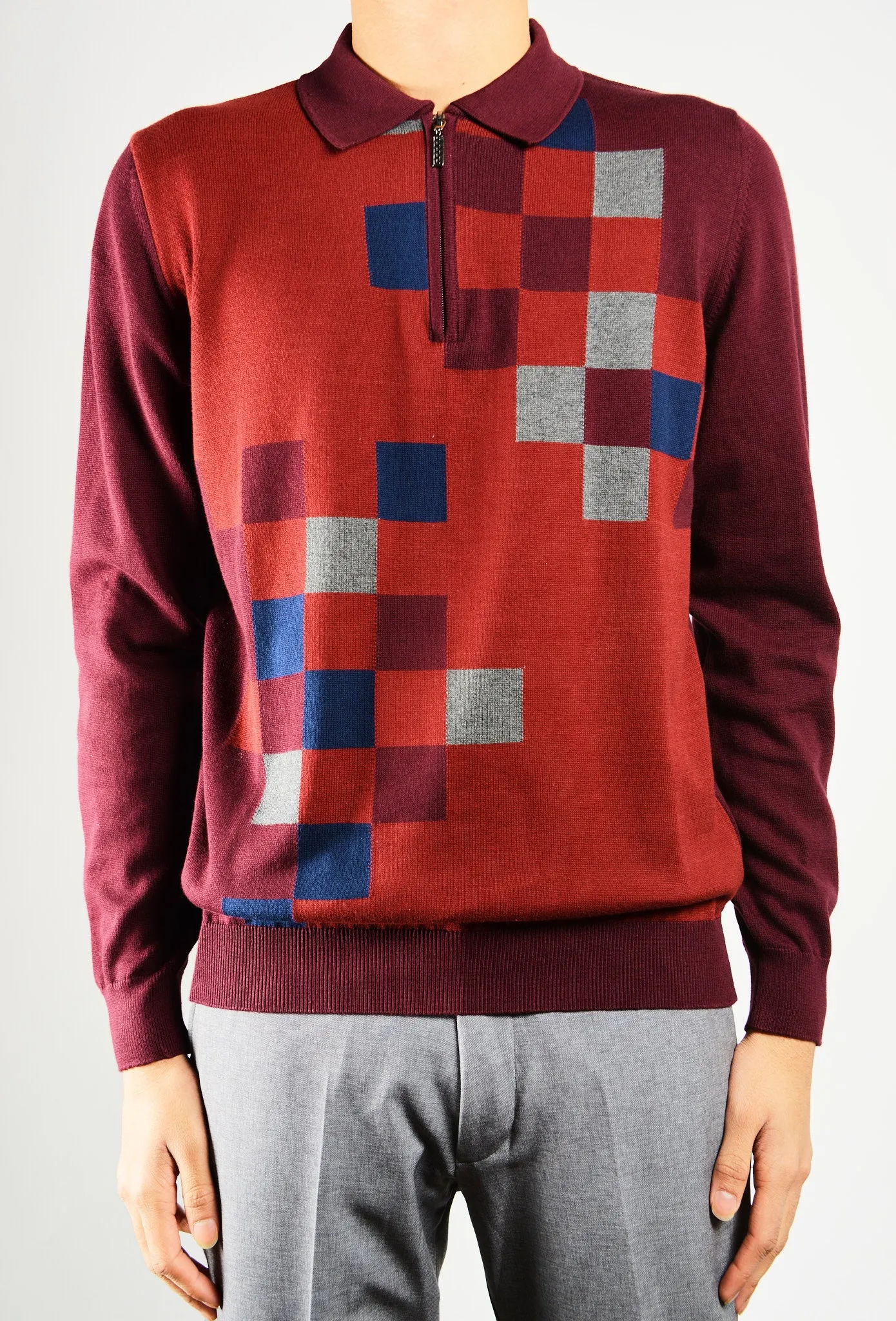 DT 1/4 Zip Two Tone Check Polo Ls