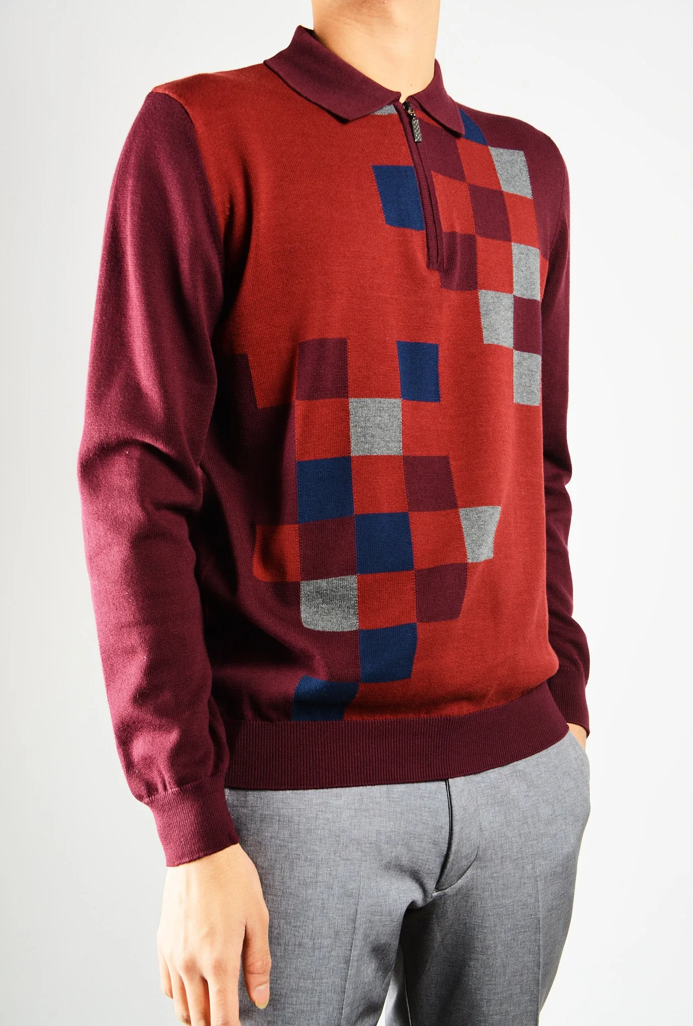 DT 1/4 Zip Two Tone Check Polo Ls