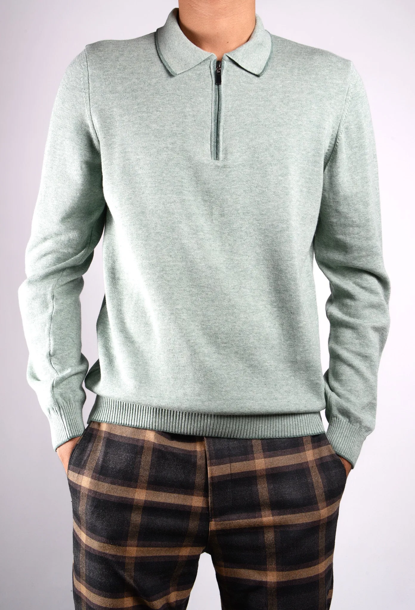 DT Tipped 1/4 Zip Polo Ls