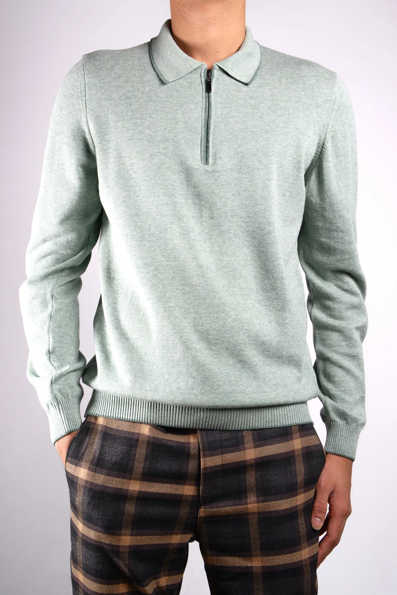 DT Tipped 1/4 Zip Polo Ls