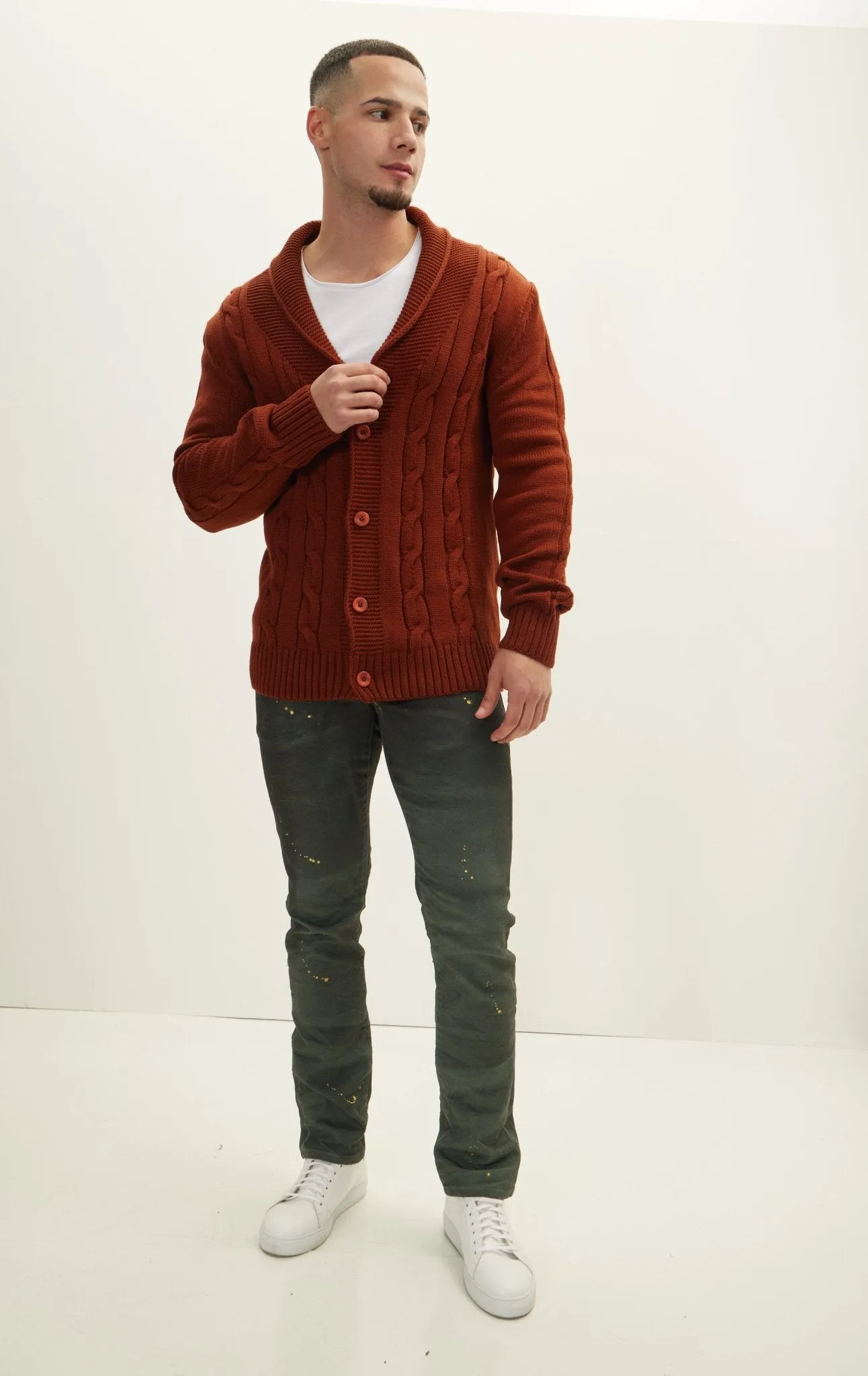 Four Button Down Cardigan - Orange