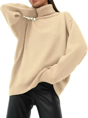 GAOJU Women's Oversized Turtleneck Sweater 2023 Fall Winter Trendy Knit Pullover Long Pullover Sweater Dress