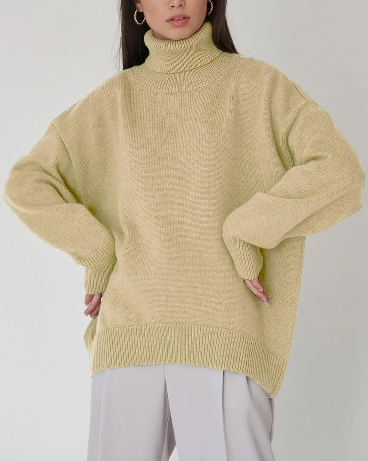 GAOJU Women's Oversized Turtleneck Sweater 2023 Fall Winter Trendy Knit Pullover Long Pullover Sweater Dress