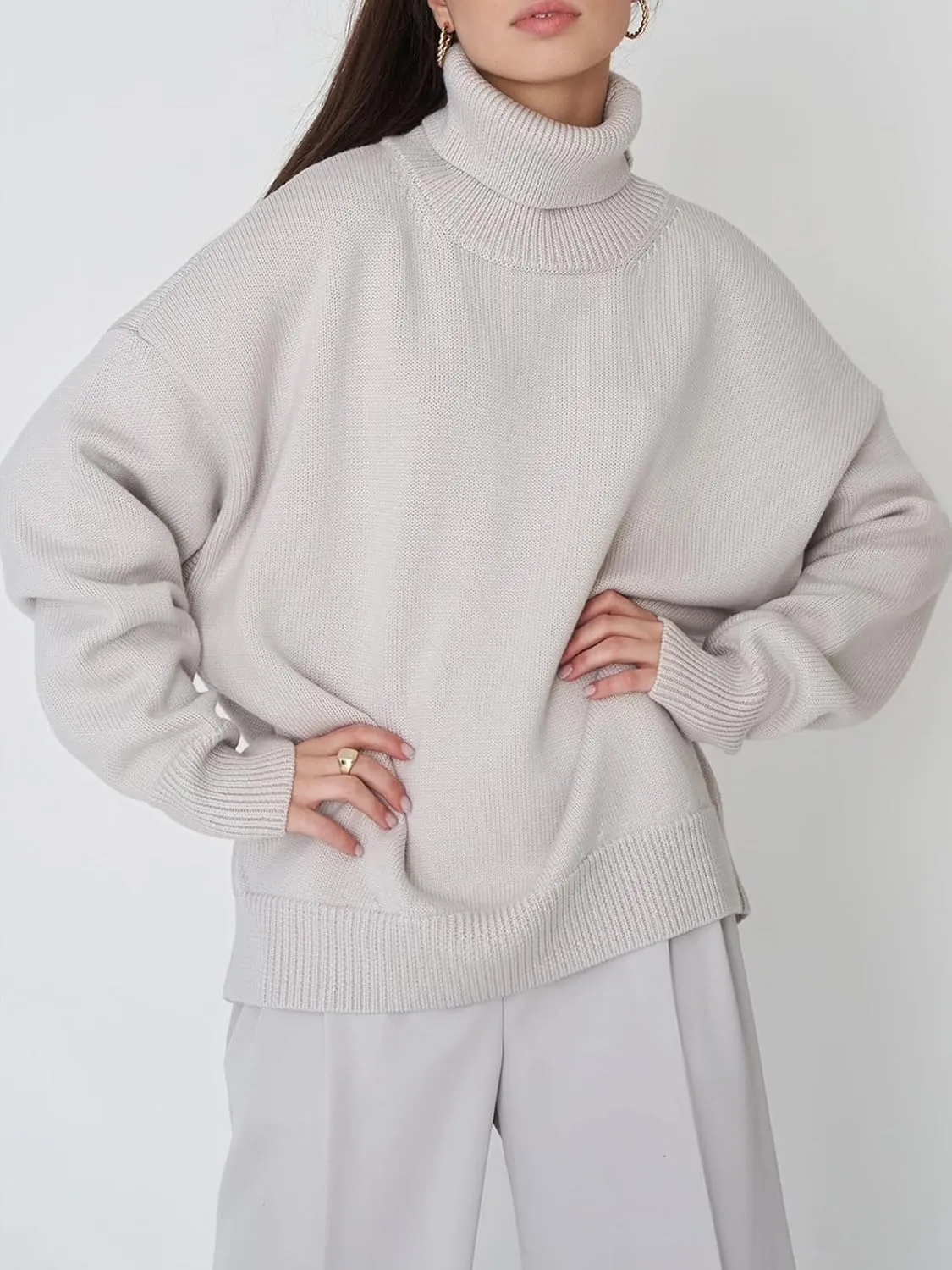 GAOJU Women's Oversized Turtleneck Sweater 2023 Fall Winter Trendy Knit Pullover Long Pullover Sweater Dress