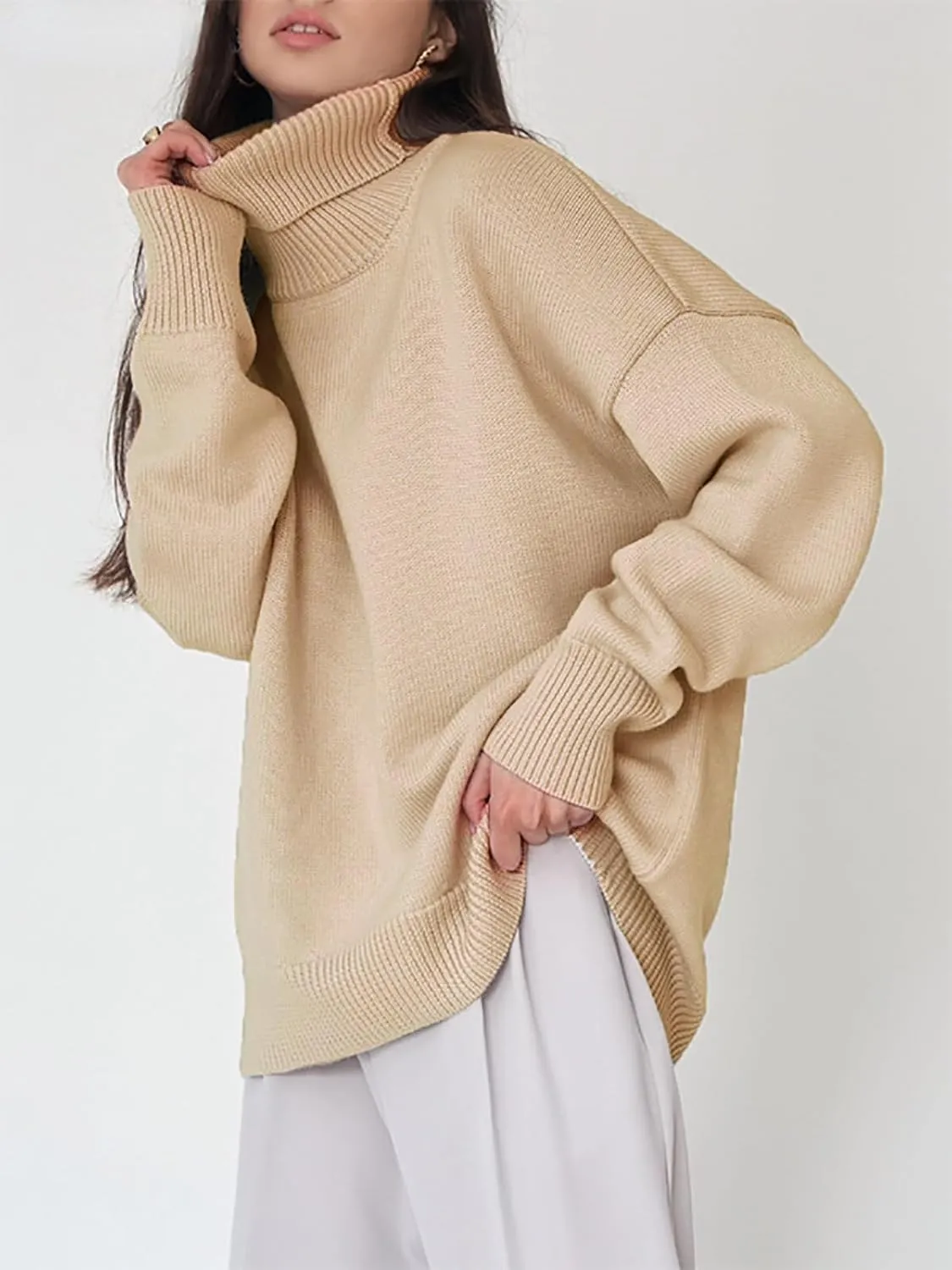 GAOJU Women's Oversized Turtleneck Sweater 2023 Fall Winter Trendy Knit Pullover Long Pullover Sweater Dress