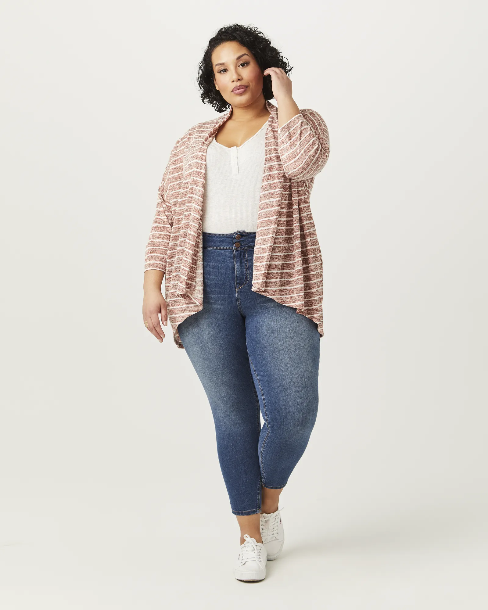 Gina Open Cardigan | Orange / White