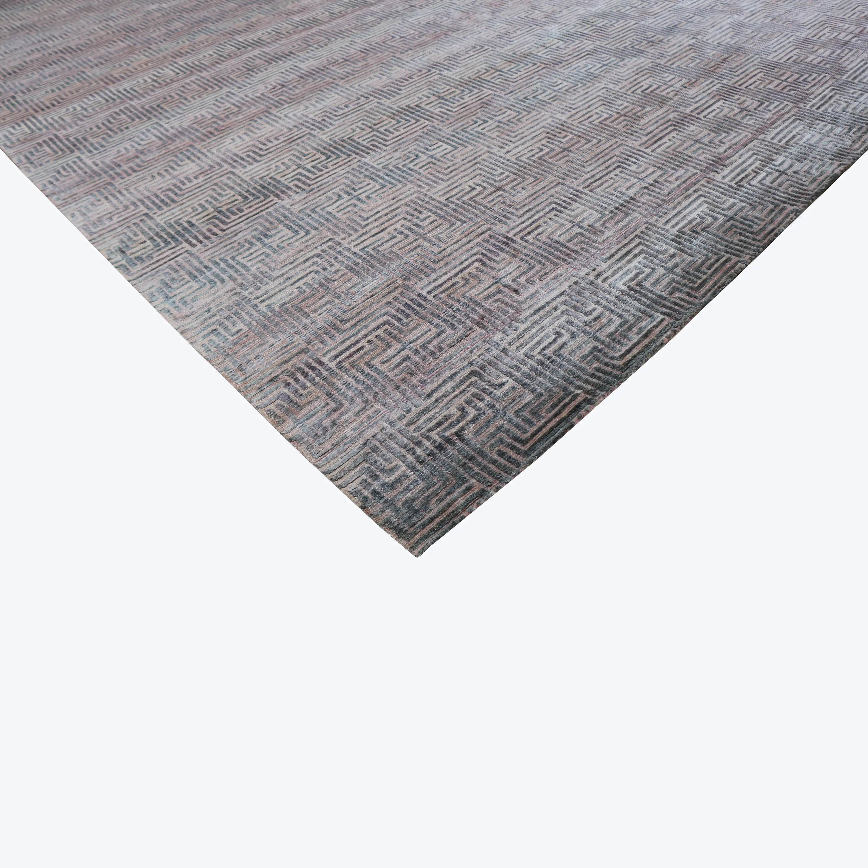 Grey & Pink Nu VibrantTibetan Modern Silk Rug - 12' x 15'