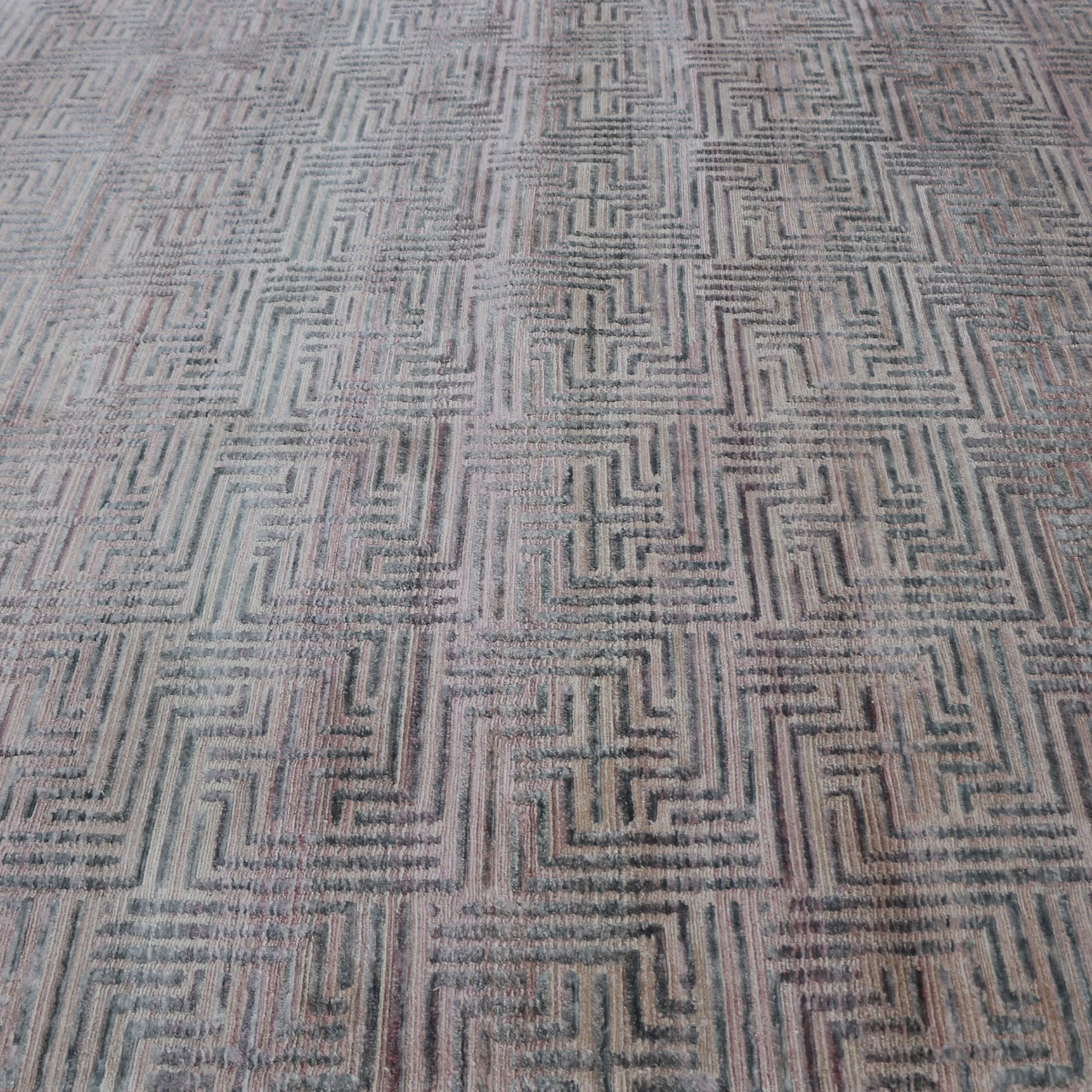 Grey & Pink Nu VibrantTibetan Modern Silk Rug - 12' x 15'
