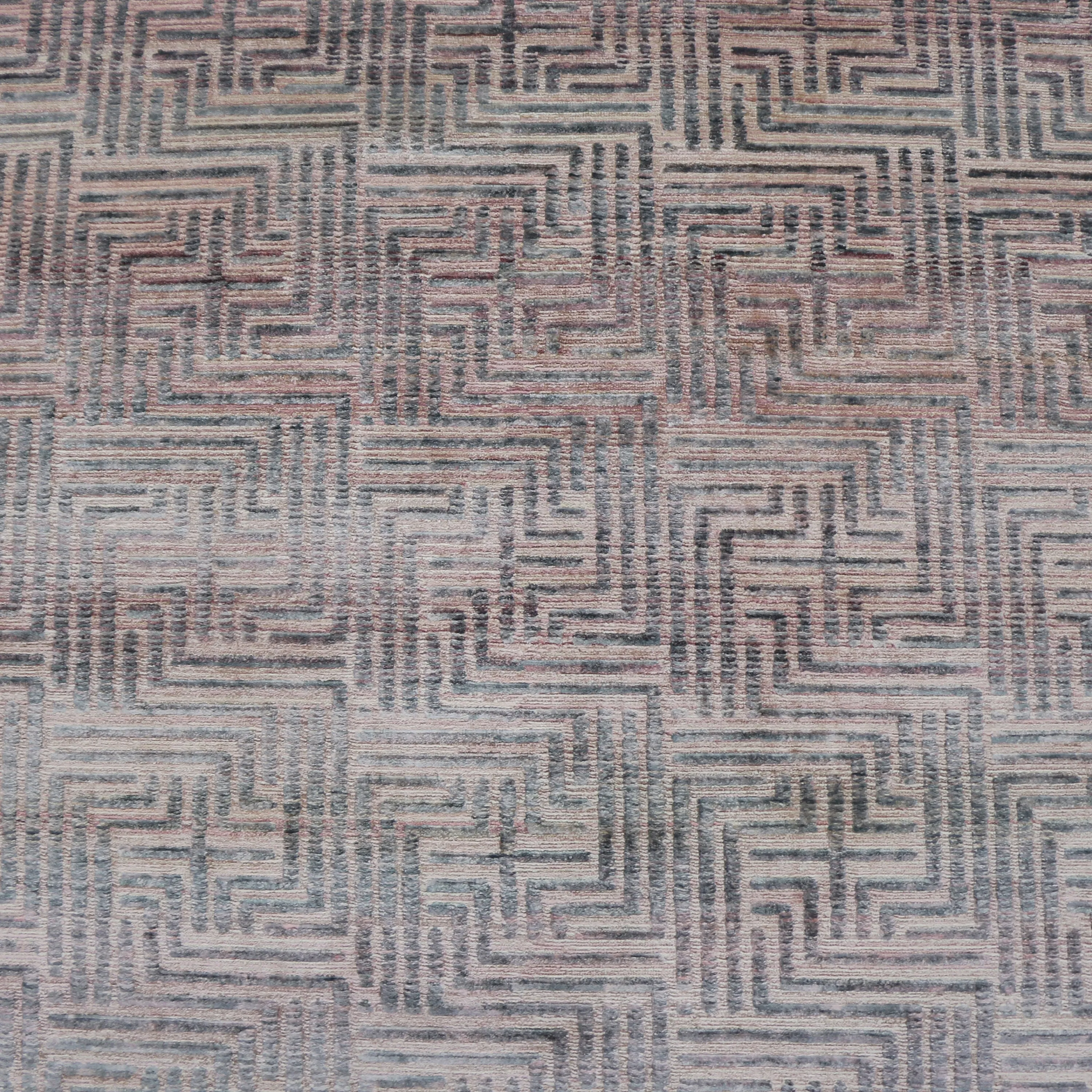 Grey & Pink Nu VibrantTibetan Modern Silk Rug - 12' x 15'