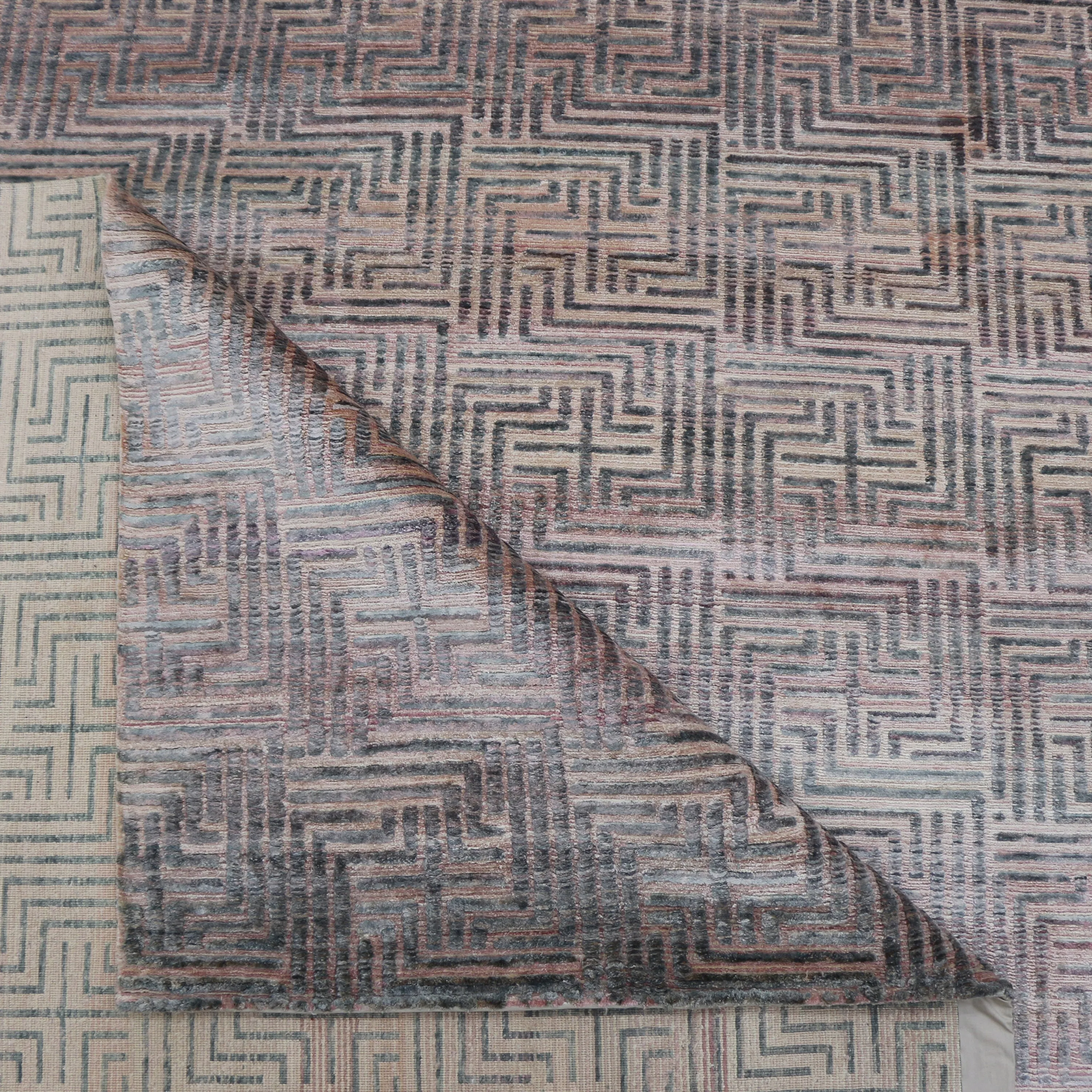 Grey & Pink Nu VibrantTibetan Modern Silk Rug - 12' x 15'