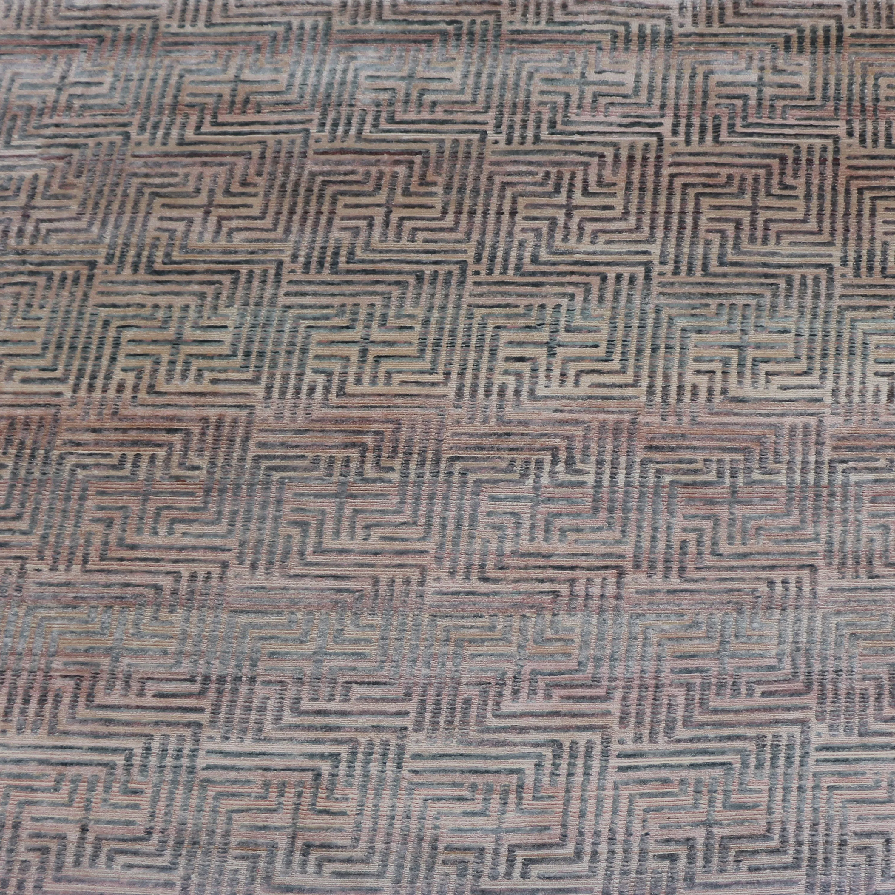 Grey & Pink Nu VibrantTibetan Modern Silk Rug - 12' x 15'