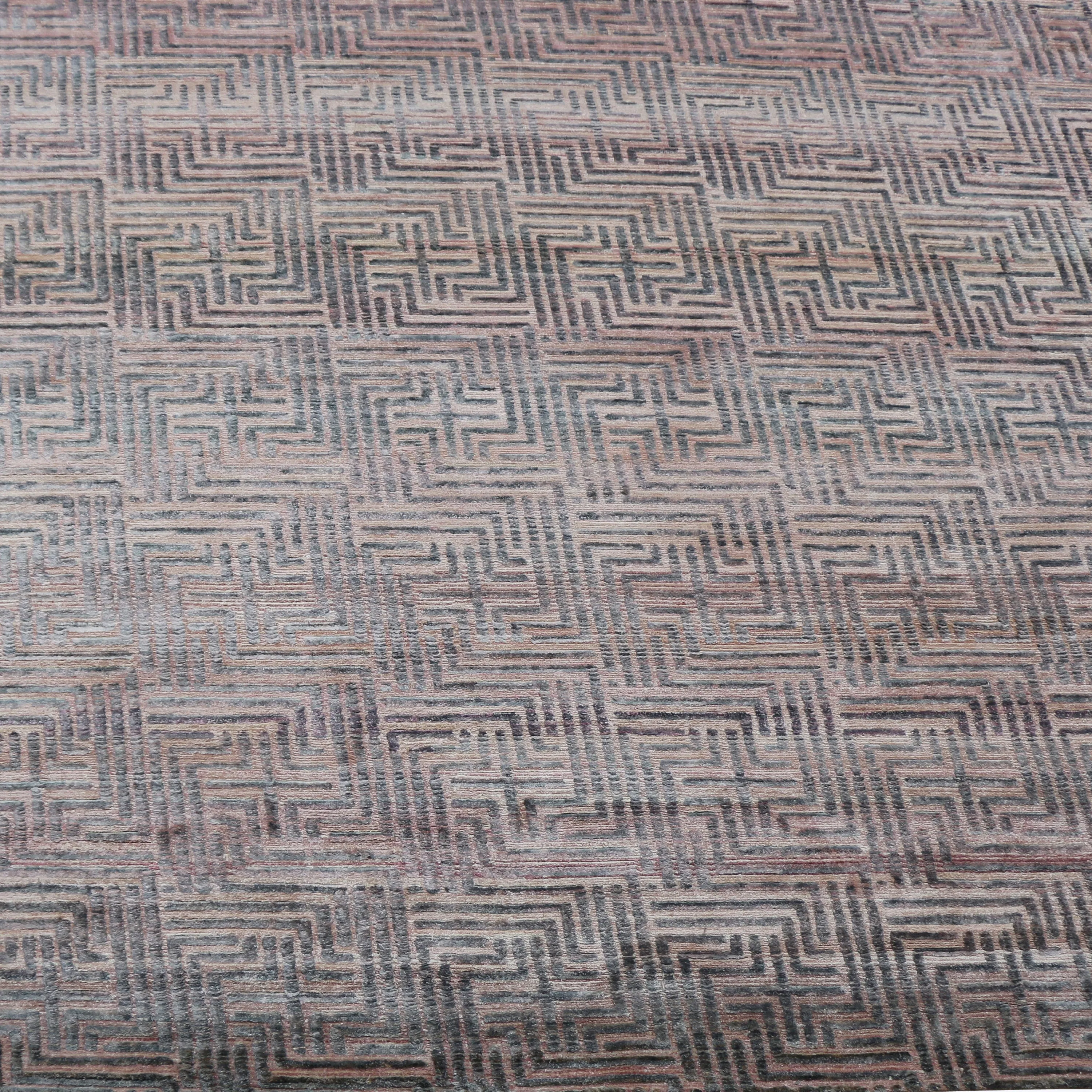 Grey & Pink Nu VibrantTibetan Modern Silk Rug - 12' x 15'