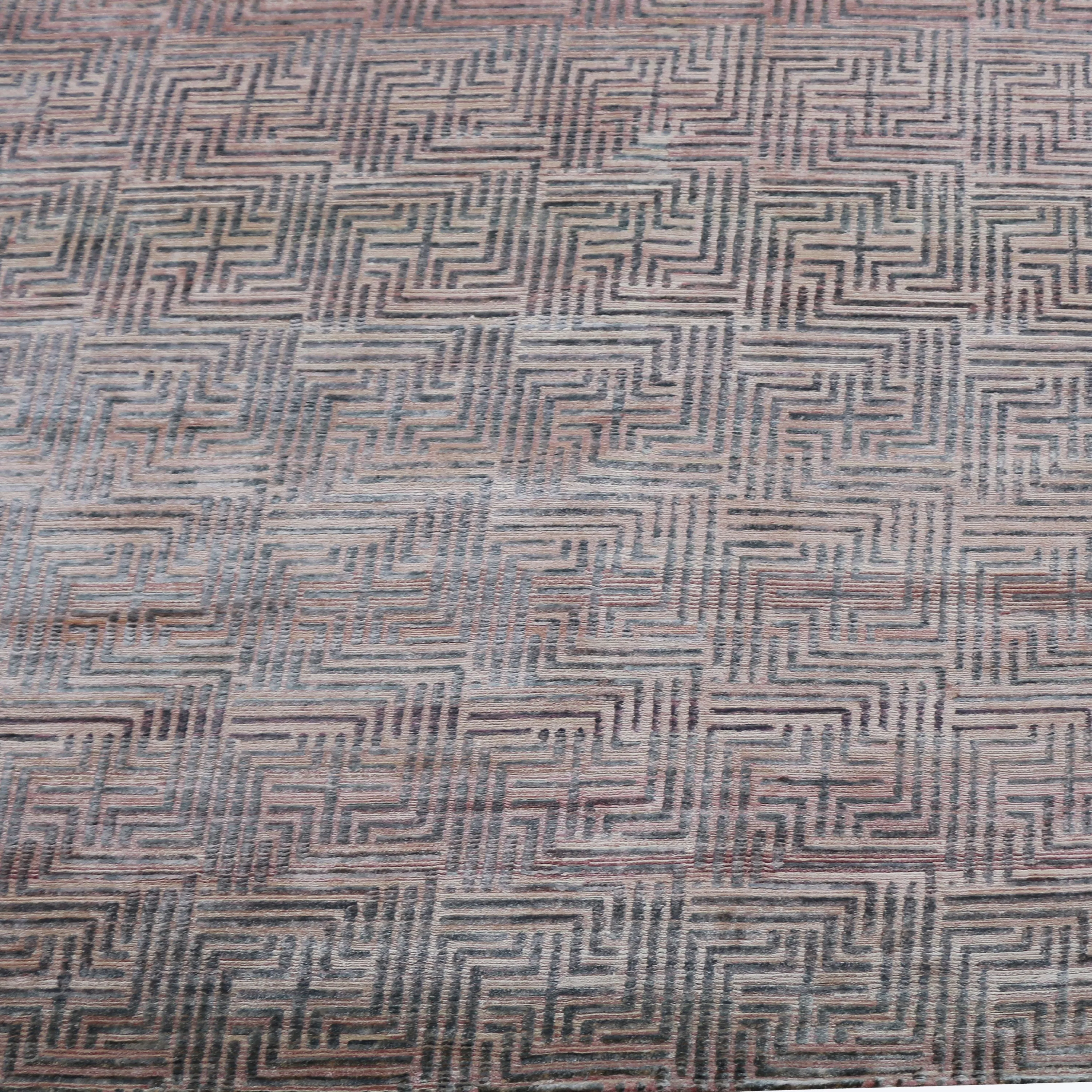 Grey & Pink Nu VibrantTibetan Modern Silk Rug - 12' x 15'