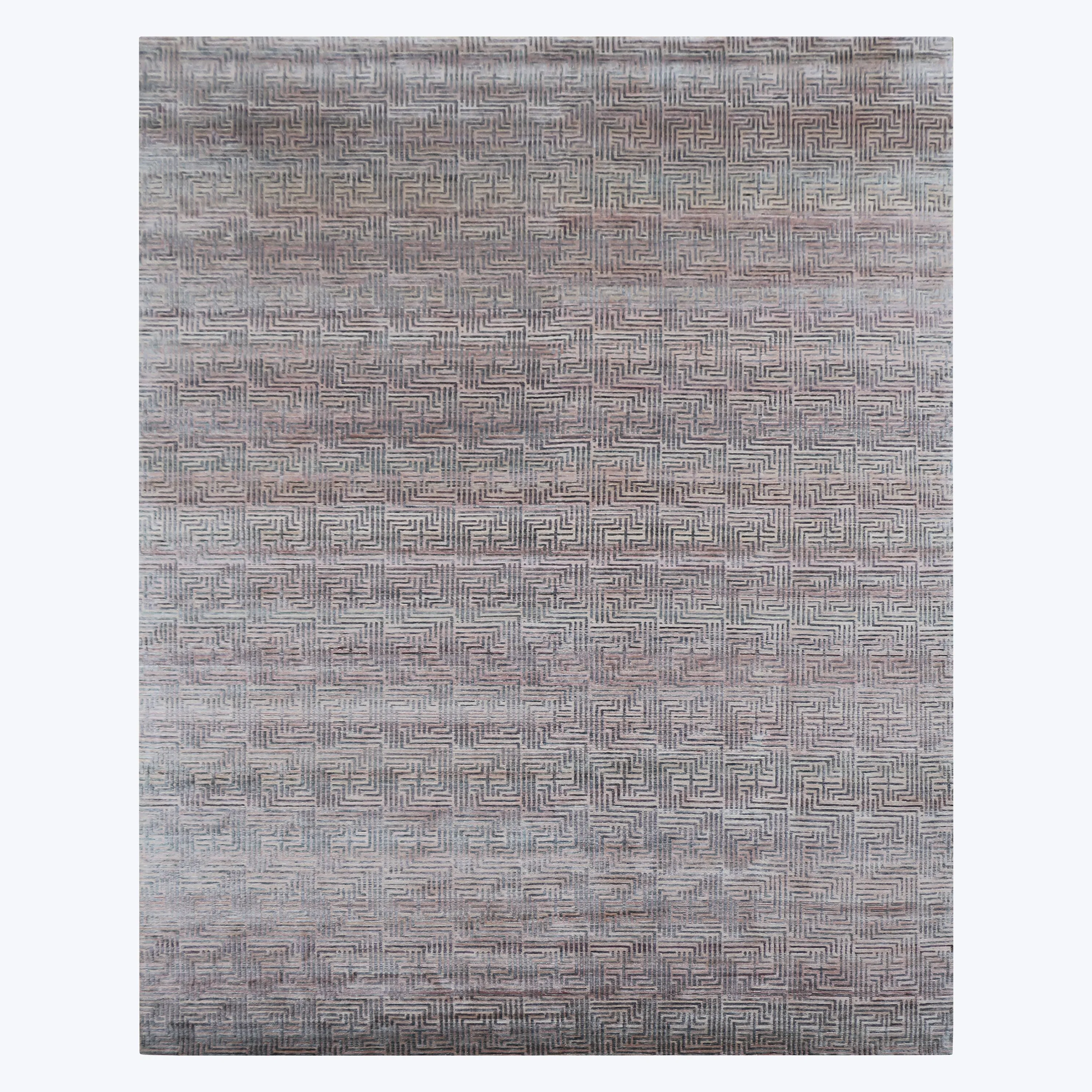 Grey & Pink Nu VibrantTibetan Modern Silk Rug - 12' x 15'