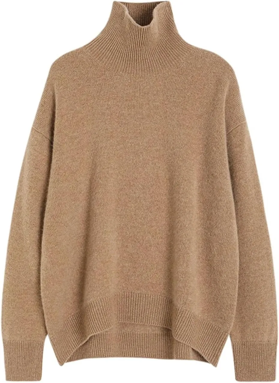 High-Necked Cashmere Sweater for Women Cashmere Thickened Knitted Pullover Women's Loose Lazy Style top