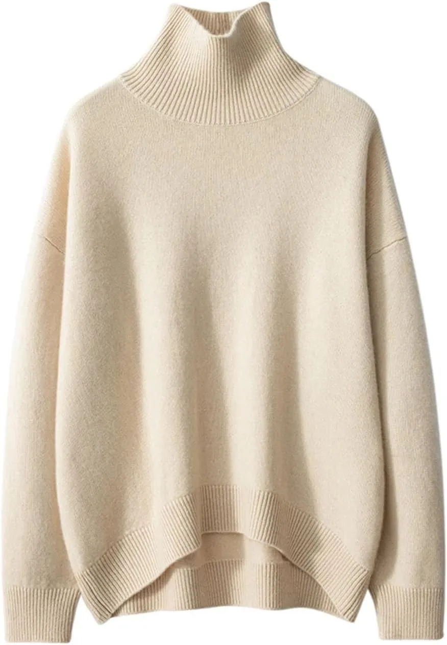 High-Necked Cashmere Sweater for Women Cashmere Thickened Knitted Pullover Women's Loose Lazy Style top