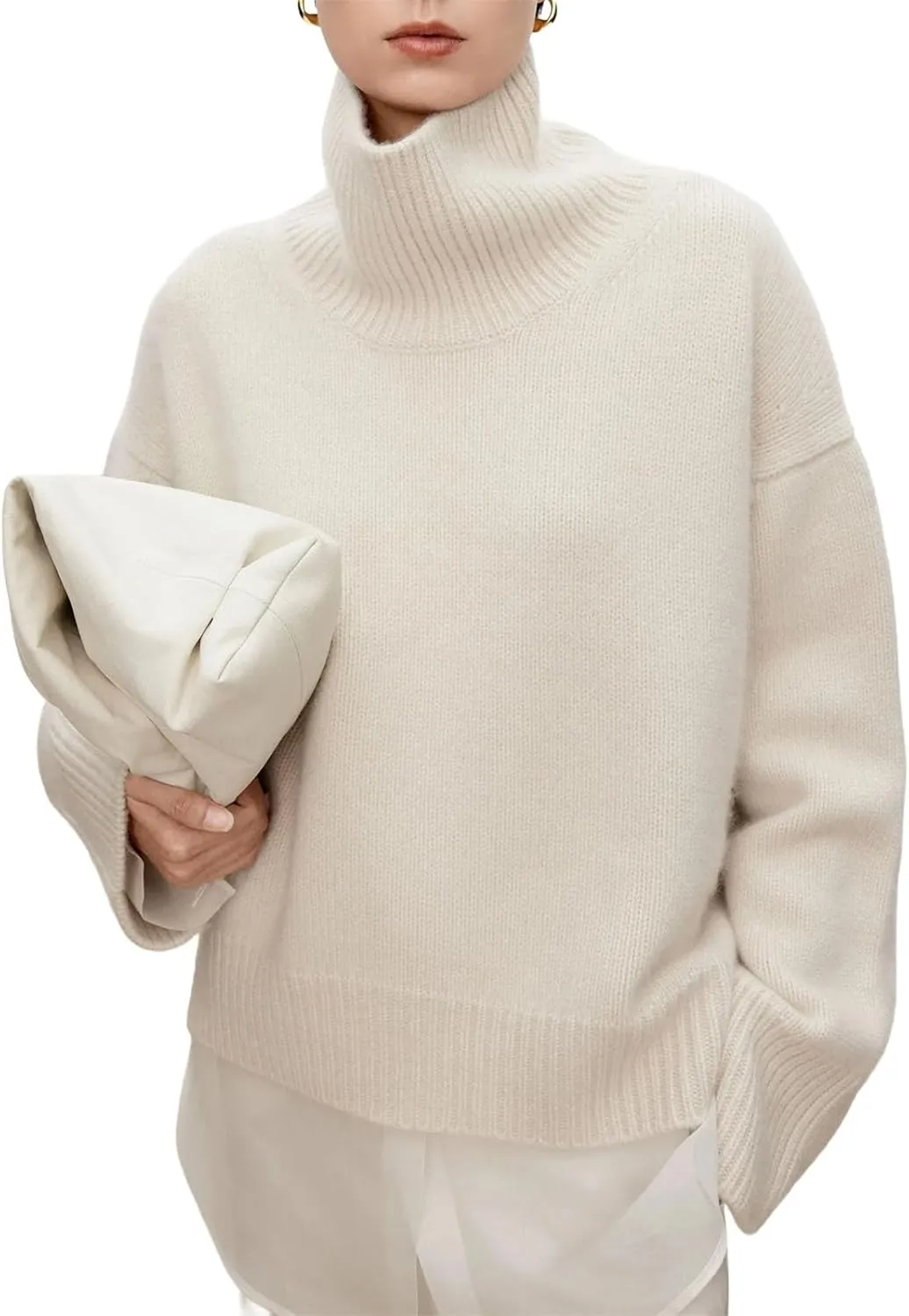 High-Necked Pure Cashmere Sweater for Women, Loose and Thick Lazy Style Pullover, Knitted Base Wool Sweater