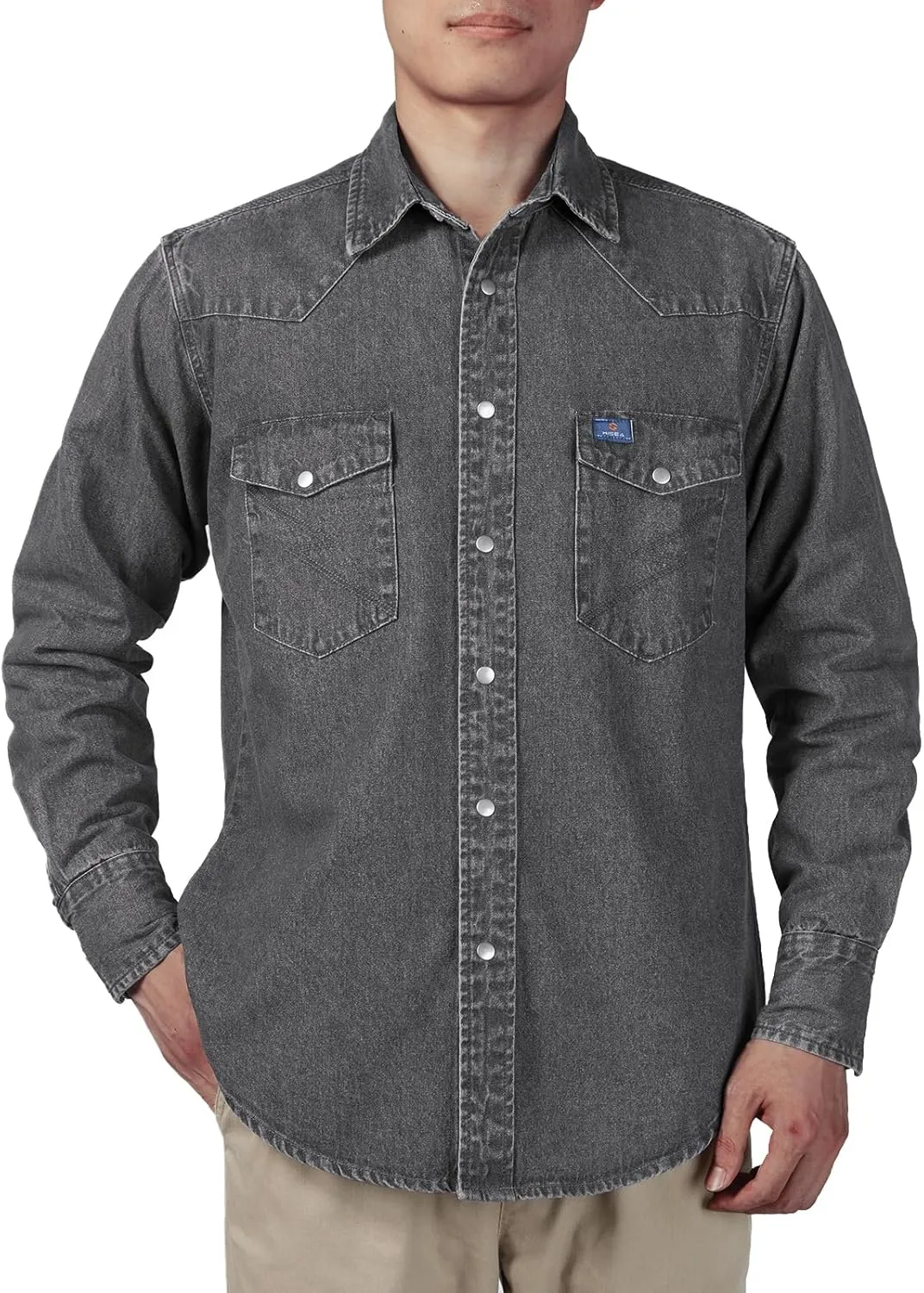 HISEA Men's Denim Shirt Long Sleeve Work Shirt Mens Regular Fit Button Down Shirts Cotton Work Shirts Washed Finish