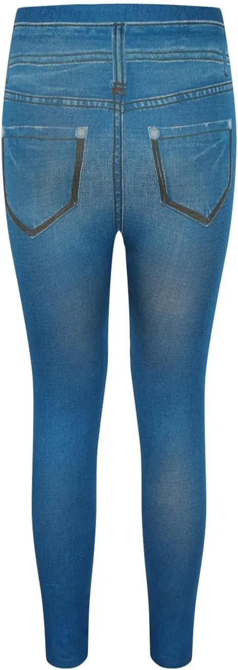 hlysgo Pull On Womens Jeans Leggings Stretchy High Waisted Skinny Denim Trouser Pants Trendy Jean Look Leggings