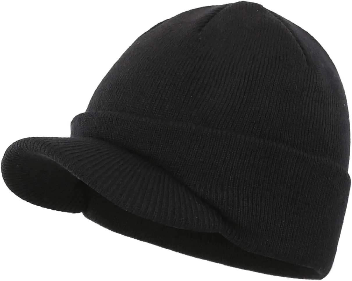Home Prefer Men's Winter Beanie Hat with Brim Warm Double Knit Cuff Beanie Cap