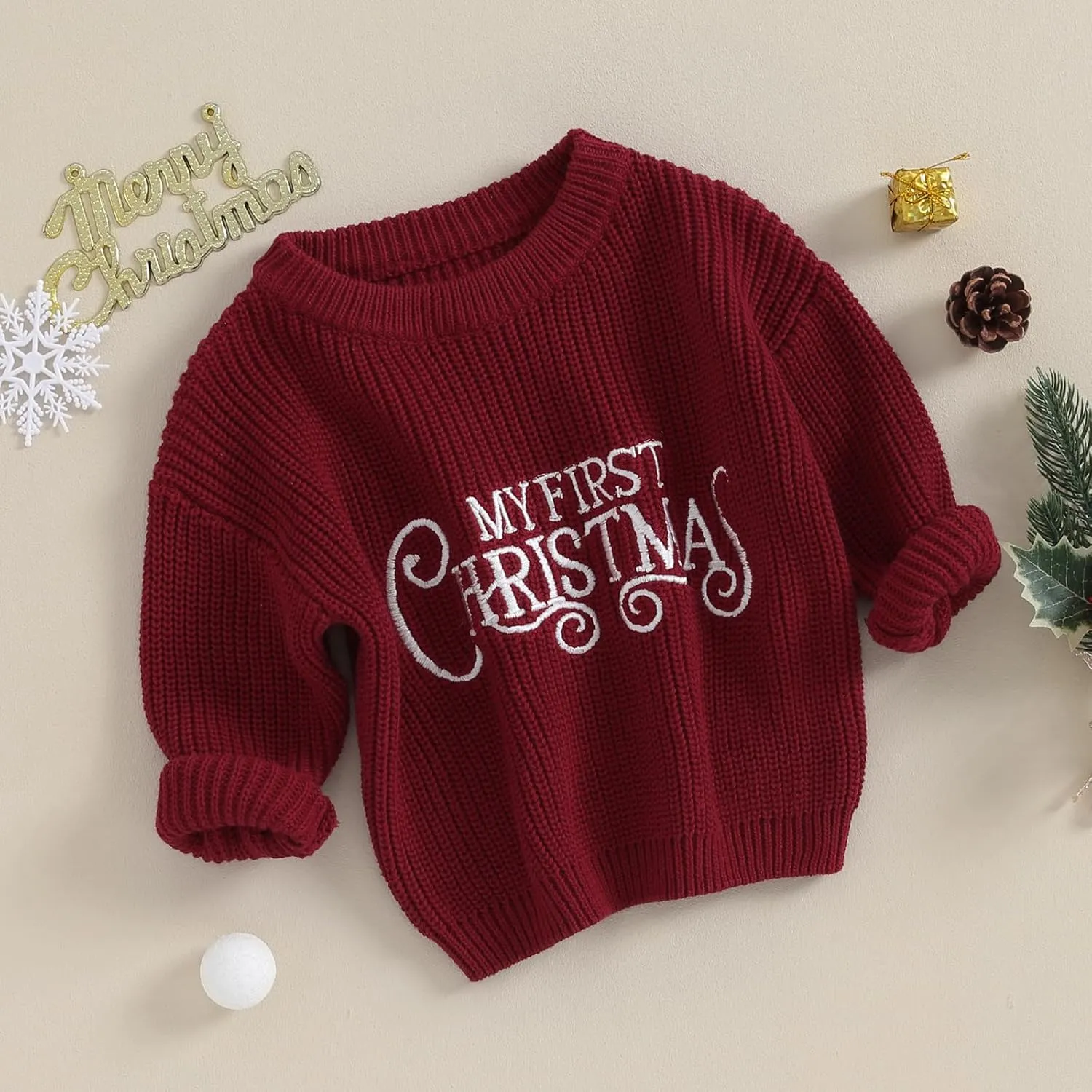 Infant Baby Boy Girl Oversized Knit Sweater Chunky Long Sleeve Pullover Sweater Shirts Warm Fall Winter Tops Clothes