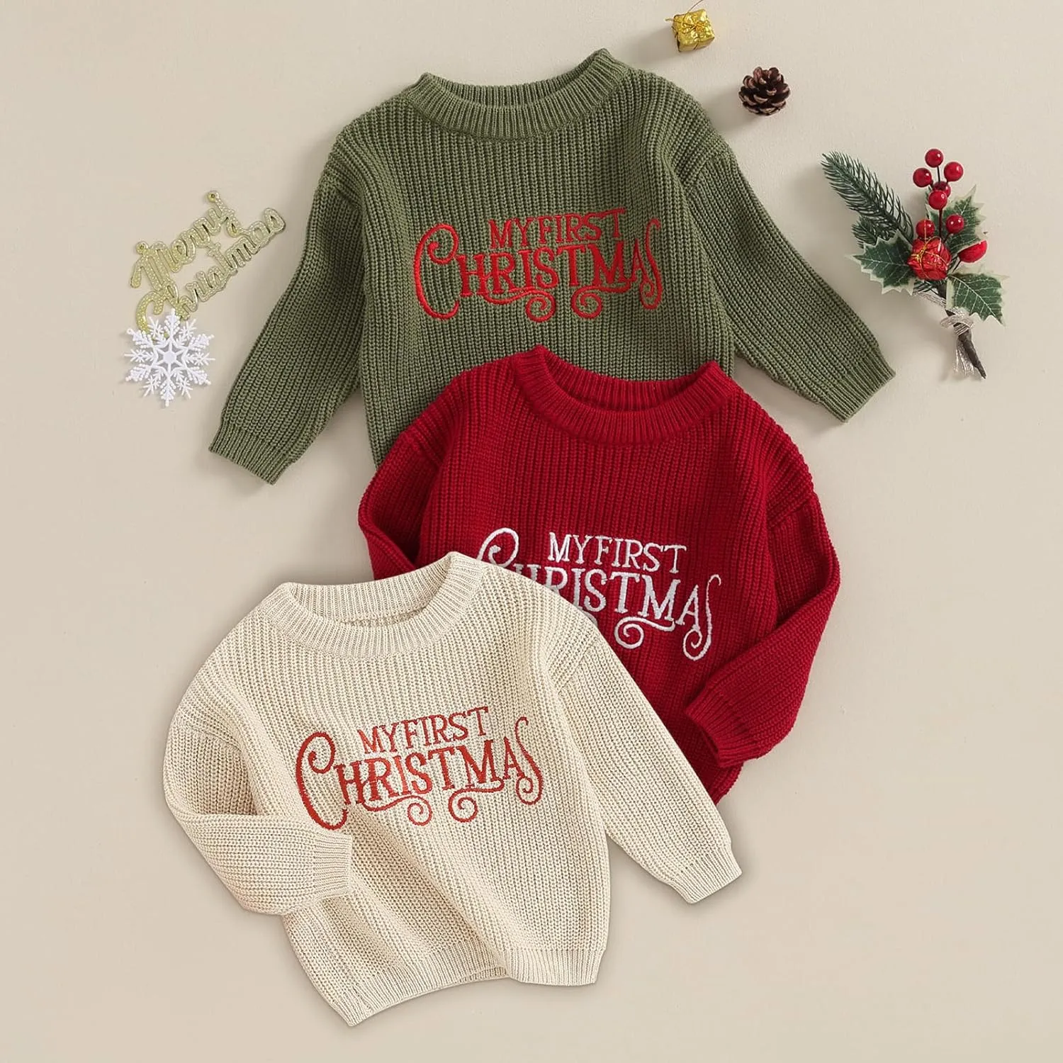 Infant Baby Boy Girl Oversized Knit Sweater Chunky Long Sleeve Pullover Sweater Shirts Warm Fall Winter Tops Clothes