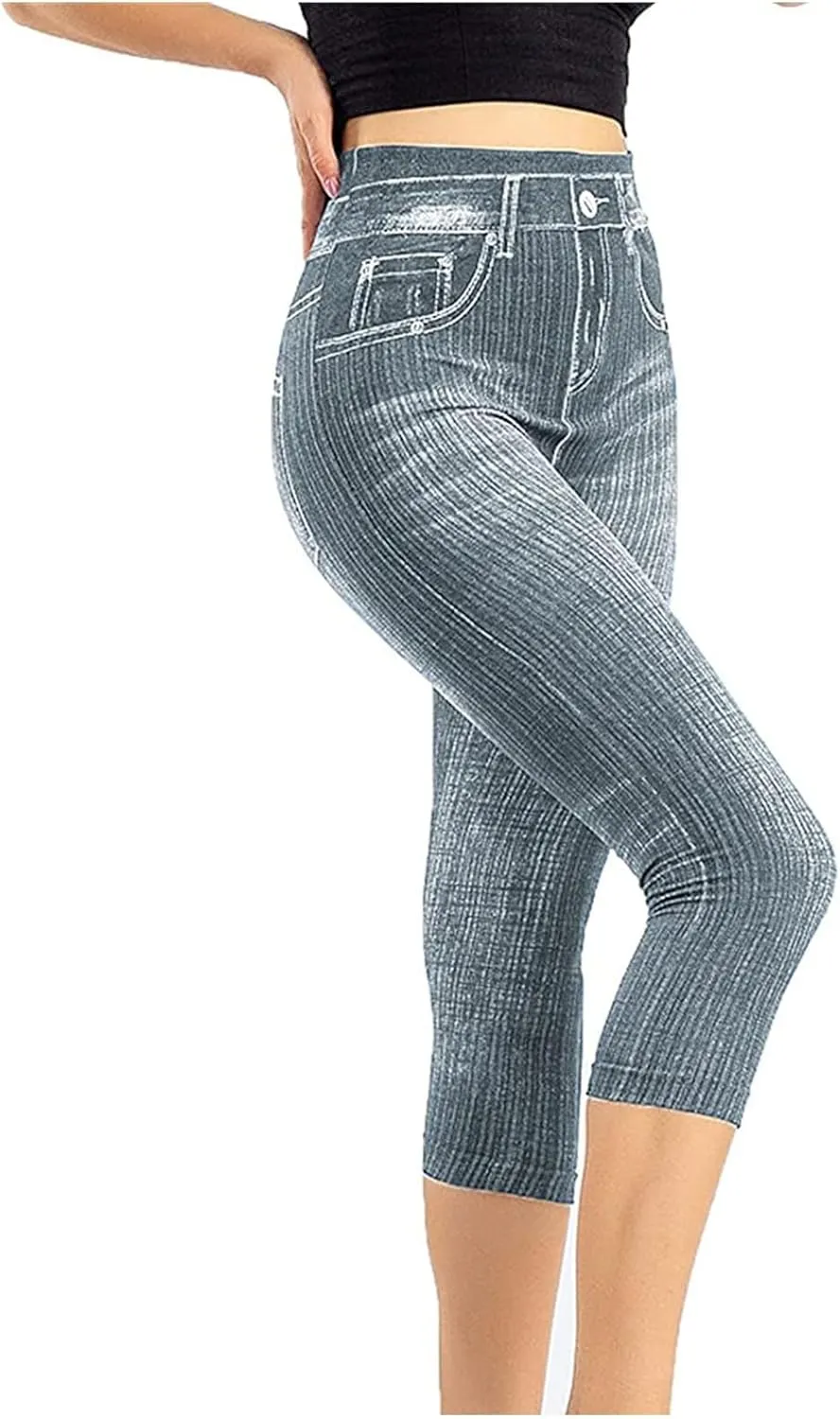 Jean Leggings for Women Plus Size Denim High Waisted Casual Yoga Pants Stretch Jean Look Jeggings Tights 2024