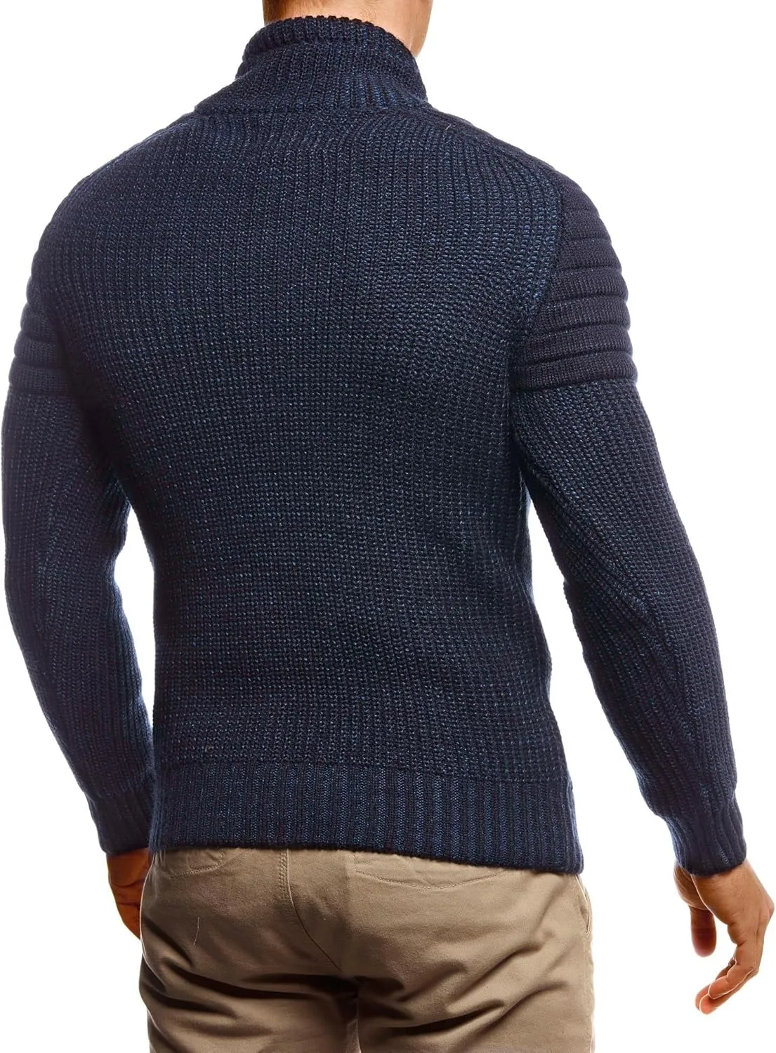 Leif Nelson Men’s Knitted Pullover | Long-sleeved slim fit Knitwear | Biker-Style sweatshirt with shawl collar for Men