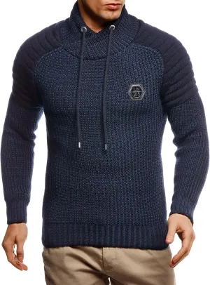 Leif Nelson Men’s Knitted Pullover | Long-sleeved slim fit Knitwear | Biker-Style sweatshirt with shawl collar for Men