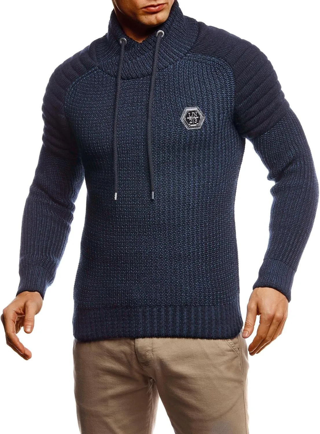 Leif Nelson Men’s Knitted Pullover | Long-sleeved slim fit Knitwear | Biker-Style sweatshirt with shawl collar for Men