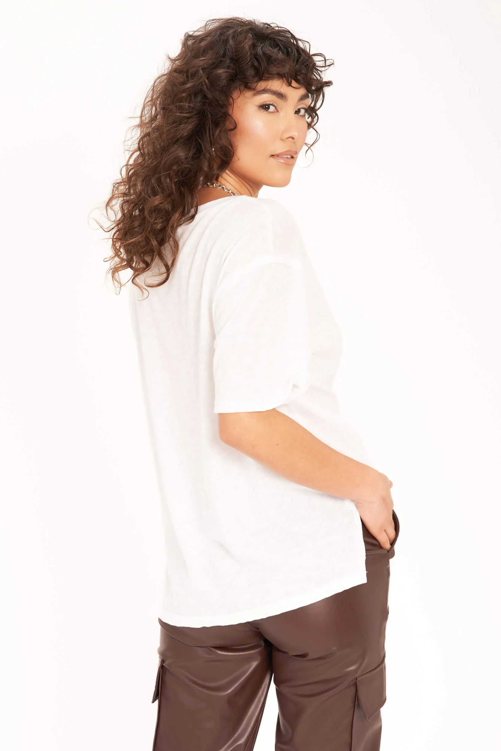 Lola Sheer Side Slit Relaxed Tee - White