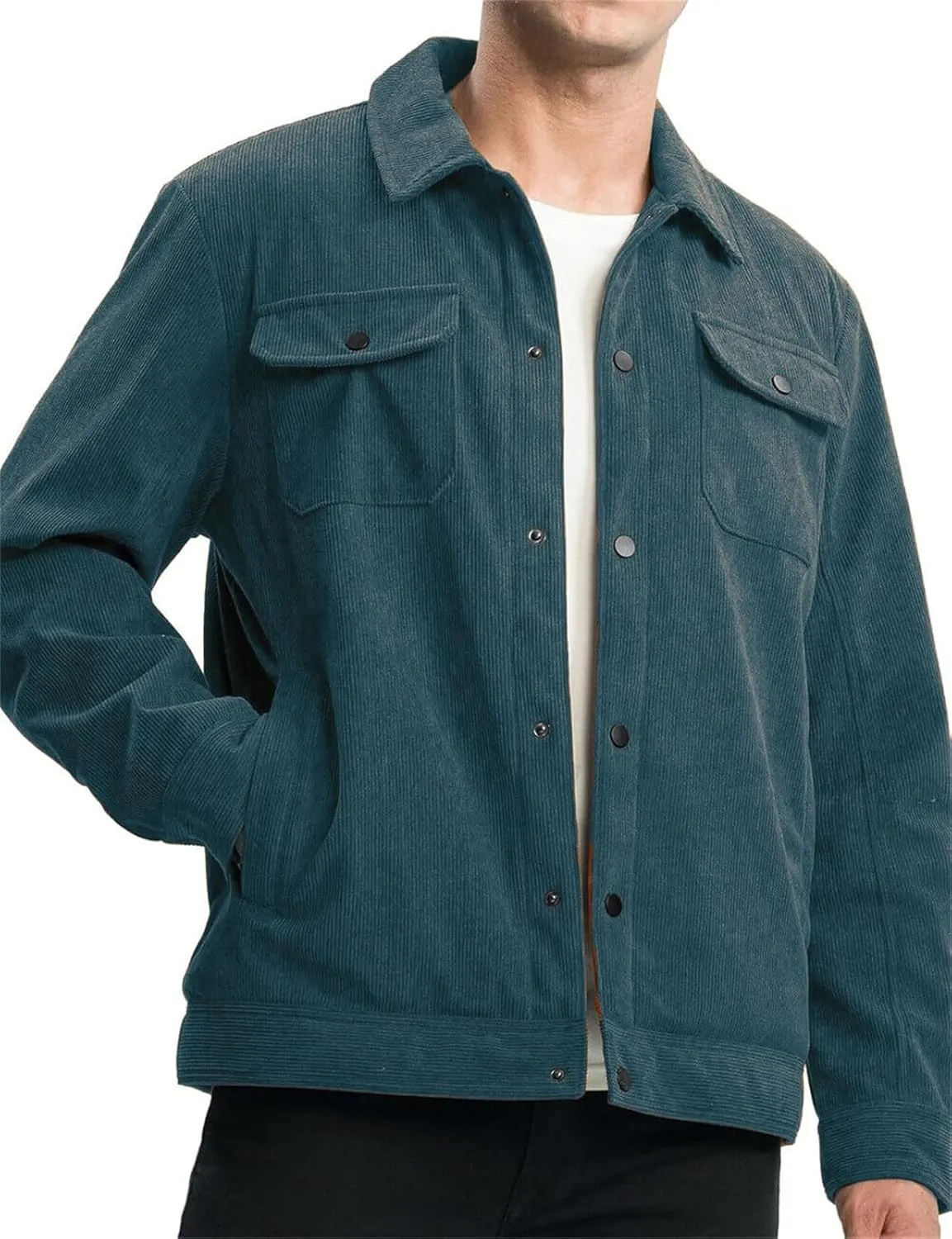 Men's Corduroy Coat Jacket Casual Sports Slim Fit Winter Warm Fleece Overcoat