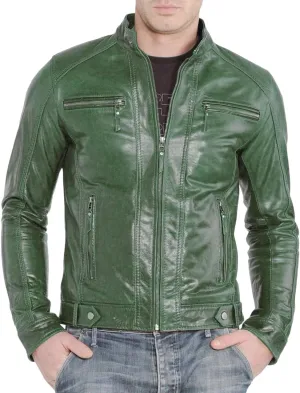 Men's Genuine Lambskin Leather Classic Slim Fit Biker Style Motorcycle Jackets For Men MJ034