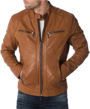 Men's Genuine Lambskin Leather Classic Slim Fit Biker Style Motorcycle Jackets For Men MJ035