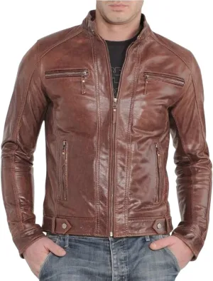 Men's Genuine Lambskin Leather Classic Slim Fit Biker Style Motorcycle Jackets For Men MJ039