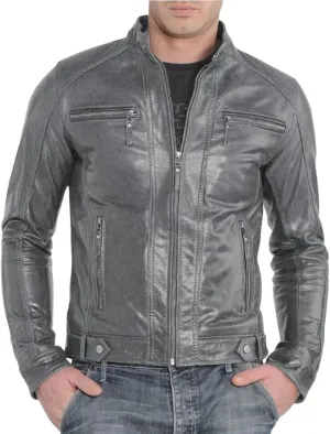 Men's Genuine Lambskin Leather Classic Slim Fit Biker Style Motorcycle Jackets For Men MJ041