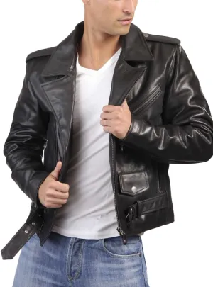 Men's Genuine Lambskin Leather Classic Slim Fit Biker Style Motorcycle Jackets For Men MJ042